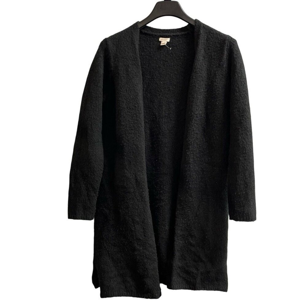 J Crew Cardigan Womens S Black Wool Blend Open Front Classic Minimalist Capsule